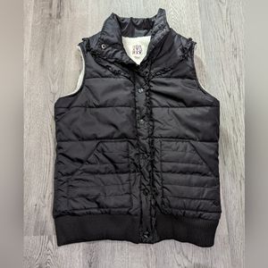 Roxy Y2K Black Faux Fur Lined Puffer Vest Ruffle M